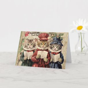 Tarjeta Gatos cantando villancicos de Navidad