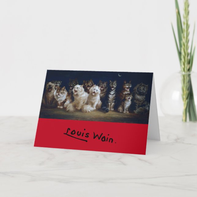 Tarjeta Gatos cantando villancicos de Navidades, Louis Wai (Anverso)