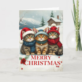 Tarjeta Gatos con atuendo de invierno de Preppy y Navidade