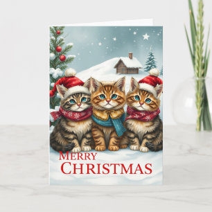 Tarjeta Gatos con atuendo de invierno de Preppy y Navidade