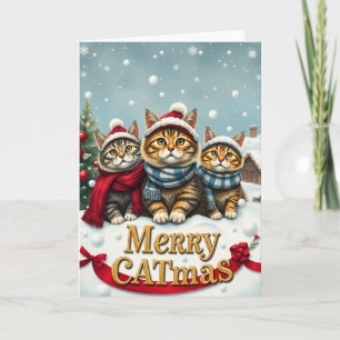 Tarjeta Gatos con atuendo de invierno de Preppy y Navidade