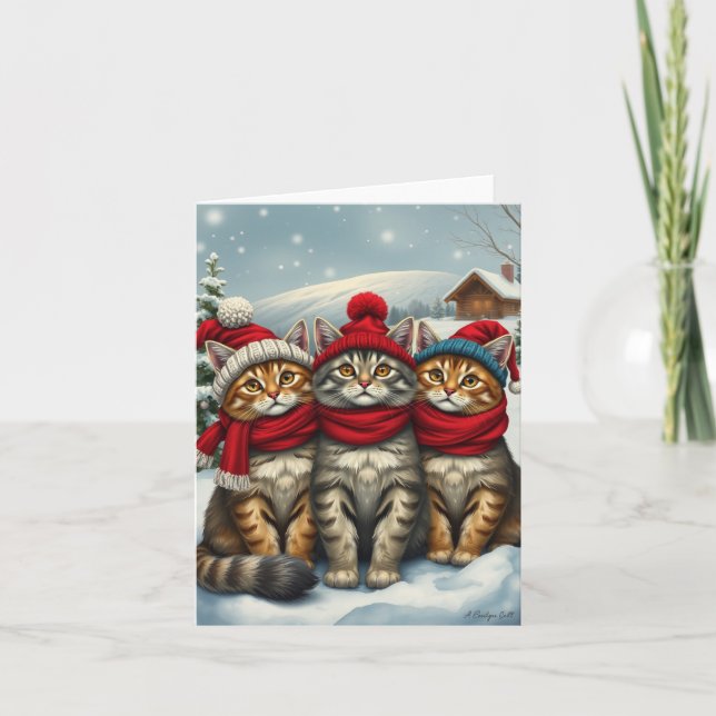 Tarjeta Gatos con ropa de invierno elegante y sombreros In (Anverso)