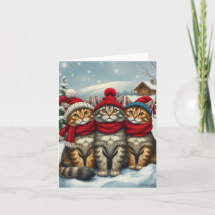 Tarjeta Gatos con ropa de invierno y sombreros de preparat