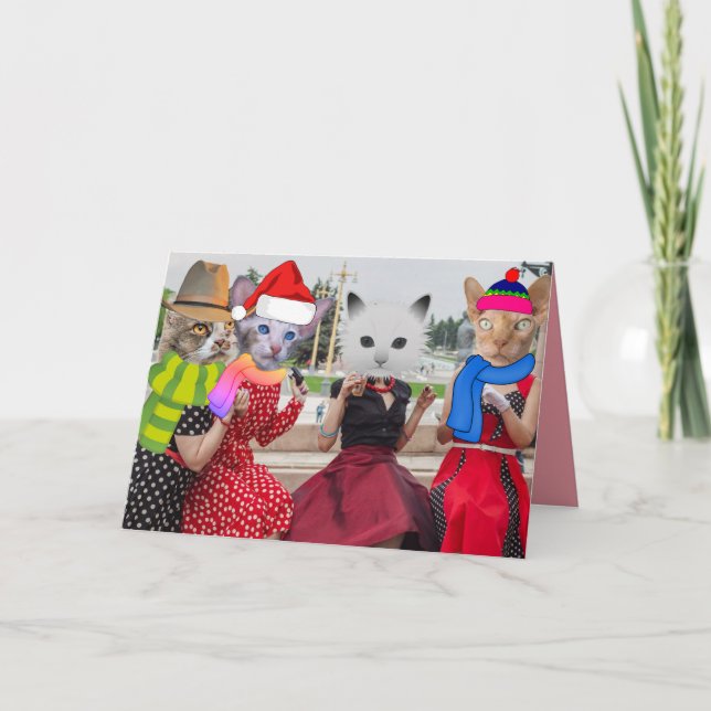 TARJETA GATOS CON ROPA NOVIAS RETRO NAVIDAD (Anverso)