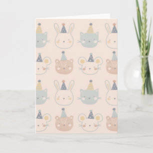 Tarjeta Gatos conejos y osos lindos caras patrón pastel