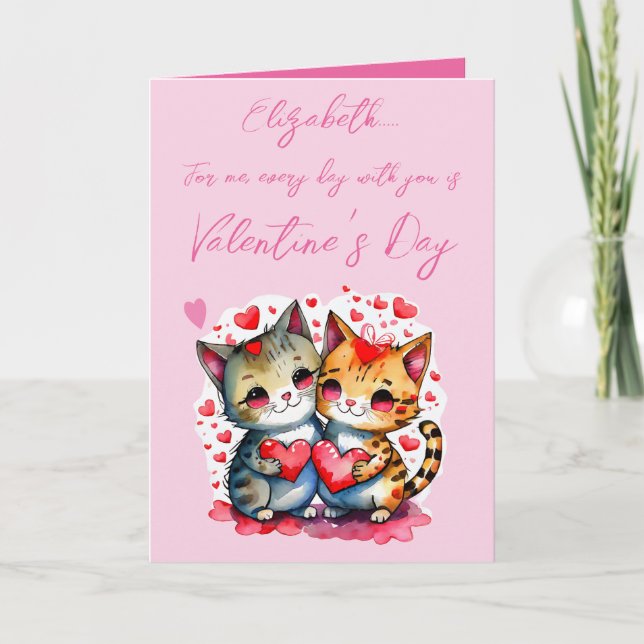 Tarjeta Gatos cortos nombre personalizado El día de San Va (Anverso)