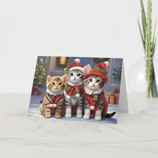 Tarjeta Gatos Cuidados Con Sombrero Santa (Anverso)