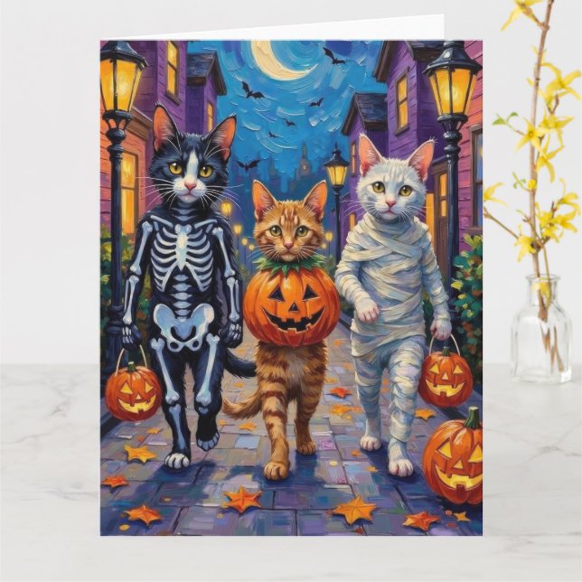 Tarjeta Gatos De Angora Turcos En Disfraces De Halloween (flor amarilla)