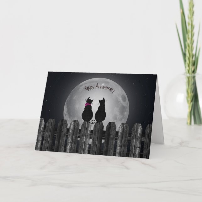 Tarjeta gatos de aniversario boda a la luz de la luna (Anverso)