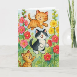 Tarjeta Gatos de campo regando en cumpleaños de jardín de