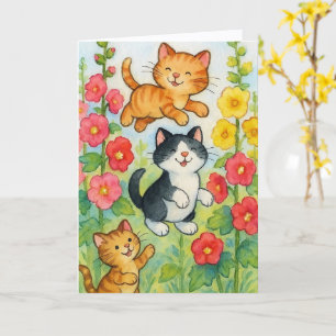 Tarjeta Gatos de campo regando en cumpleaños de jardín de 