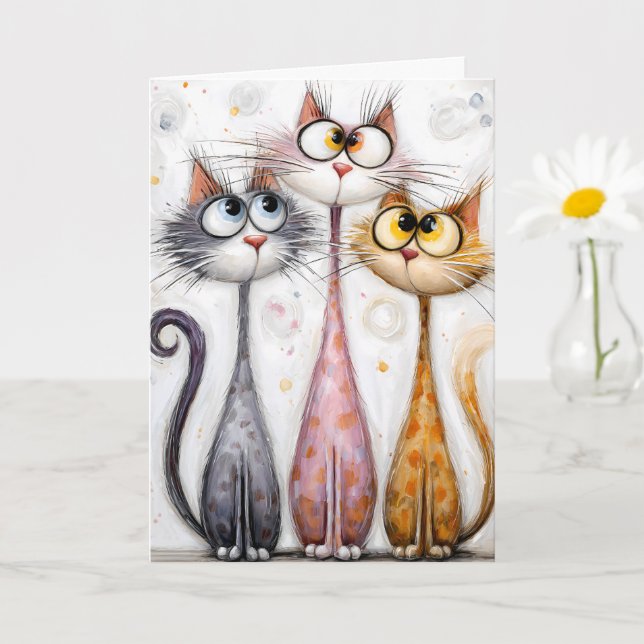 Tarjeta Gatos de cuello largo caprichosos y extravagantes  (Planta pequeña)
