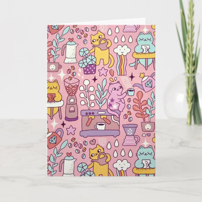 Tarjeta Gatos De Cumpleaños En Rosa (Anverso)