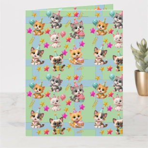 Tarjeta Gatos de fiesta de cumpleaños adorables Papel de r