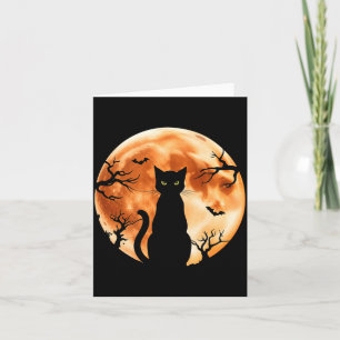 Tarjeta Gatos de Halloween Hombre Luna Gato Negro Murciéla