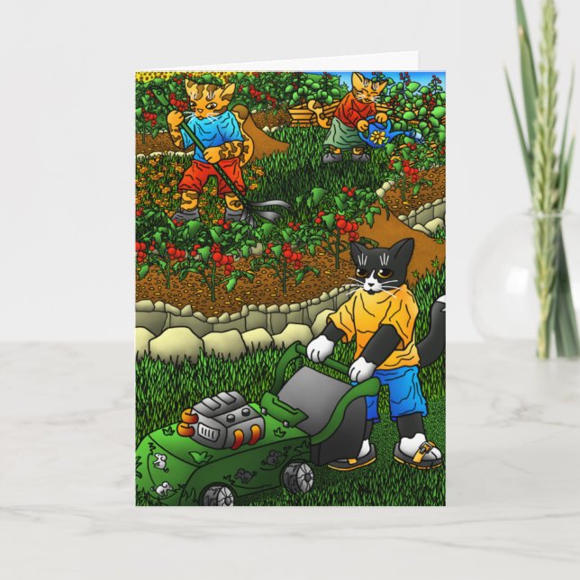 Tarjeta Gatos de jardinería de verano (Anverso)