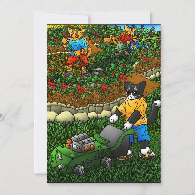 Tarjeta Gatos de jardinería de verano (Anverso)