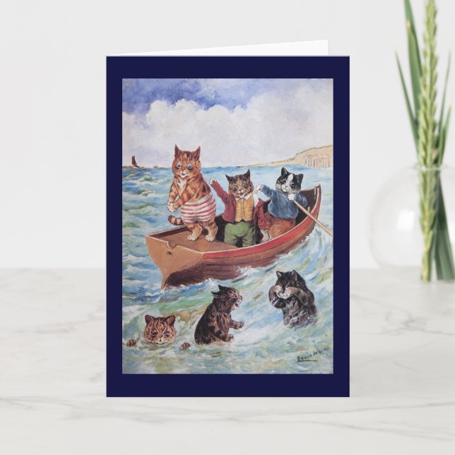 Tarjeta Gatos de la natación de Louis Wain (Anverso)
