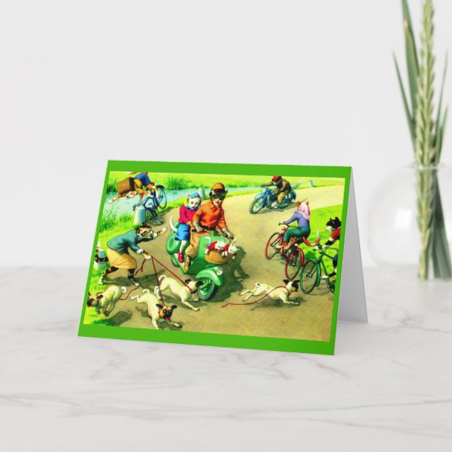 Tarjeta Gatos de Mainzer en motocicletas y bicicletas (Anverso)