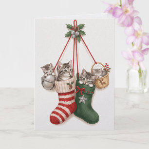 Tarjeta Gatos de Navidad con estilo vintage encantadores