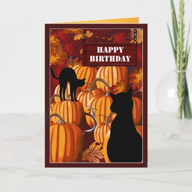 Tarjeta Gatos de parche de calabaza Deseos de cumpleaños (Anverso)