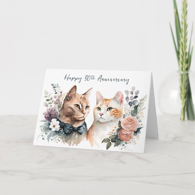 Tarjeta Gatos del 30° Aniversario del Boda (Anverso)
