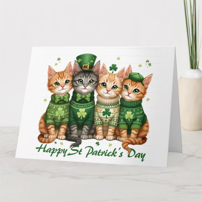 Tarjeta Gatos del Día de San Patricio (Anverso)