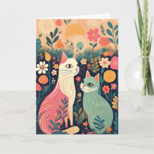 Tarjeta Gatos del Jardín de Flores