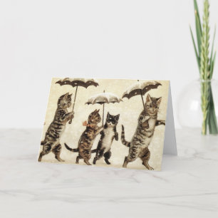 Tarjeta Gatos del vintage que caminan en la nieve