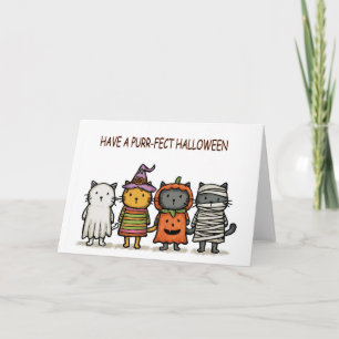 Tarjeta Gatos divertidos Feliz Halloween