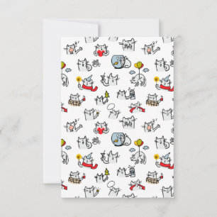 Tarjeta Gatos divertidos, leche y magia.