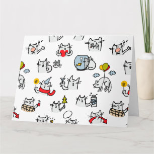 Tarjeta Gatos divertidos, leche y magia.