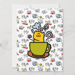 Tarjeta Gatos divertidos, leche y magia.