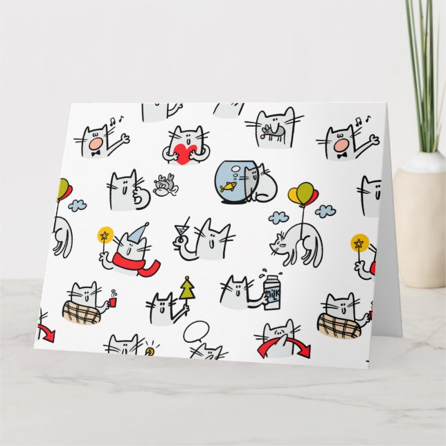 Tarjeta Gatos divertidos, leche y magia. (Anverso)