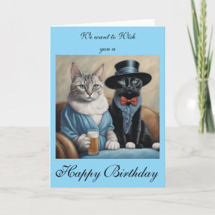 Tarjeta Gatos elegantes tomando bebidas envían felicitacio