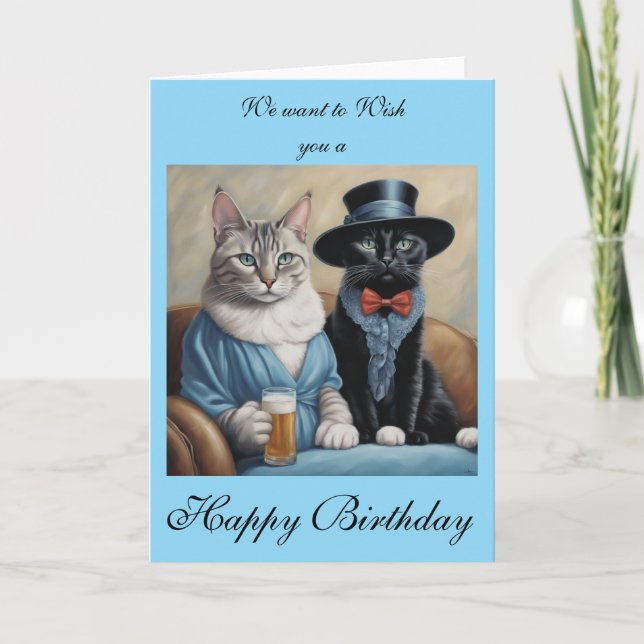 Tarjeta Gatos elegantes tomando bebidas envían felicitacio (Anverso)