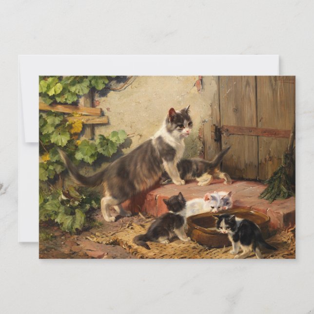 Tarjeta Gatos en el bol de la leche | Julius Adam el Joven (Anverso)