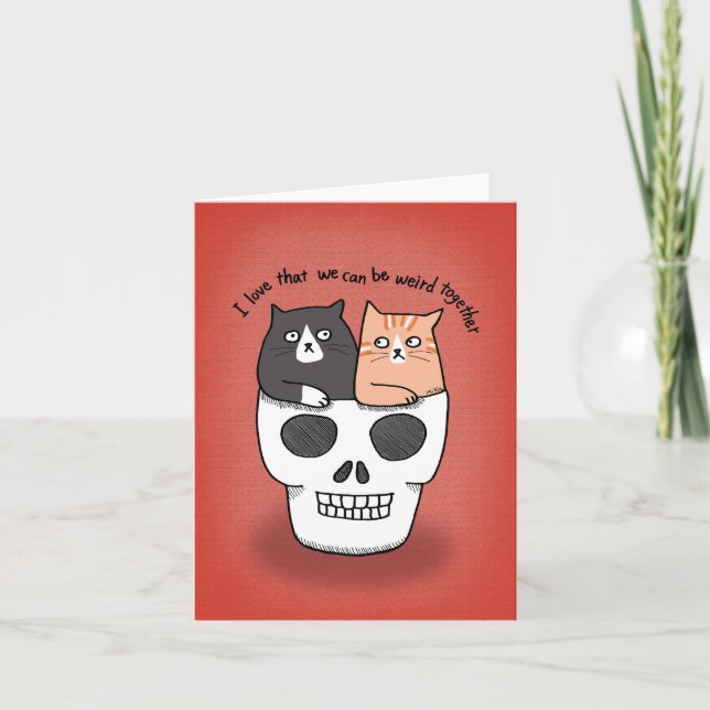 Tarjeta Gatos en el cráneo raros aniversario divertidos de (Anverso)