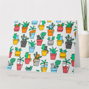 Tarjeta Gatos en macetas de flores