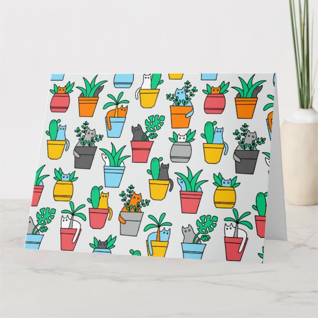 Tarjeta Gatos en macetas de flores (Anverso)