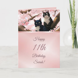 Tarjeta Gatos En Un Árbol De Cerezos Chicas Cumpleaños