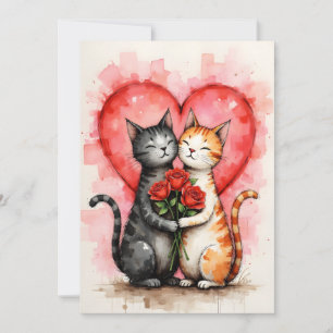 Tarjeta Gatos encantadores corazones de San Valentín y ros