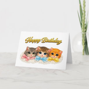 Tarjeta Gatos estilo victoriano, cintas y encaje Cumpleaño
