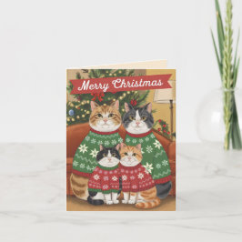 Tarjeta Gatos familia Feliz Navidad