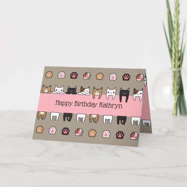 Tarjeta Gatos Kitty Personalizados (Anverso)