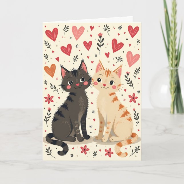 Tarjeta Gatos Lindos de San Valentín Retro (Anverso)