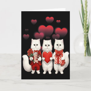 Tarjeta Gatos lindos de San Valentín sosteniendo corazones