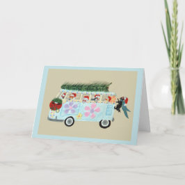 Tarjeta Gatos locos en su hippie van de Navidad