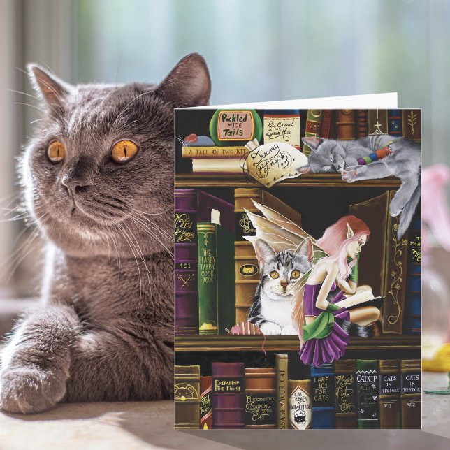 Tarjeta Gatos Mágicos de Hadas Biblioteca Encantada de Lib (Subido por el creador)