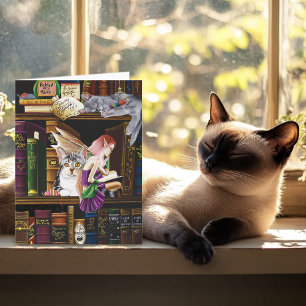 Tarjeta Gatos Mágicos de Hadas Biblioteca Encantada de Lib